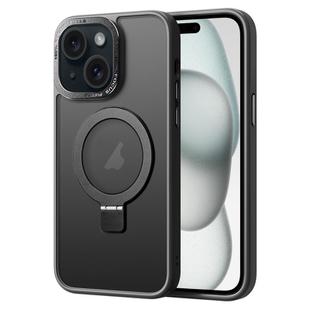 For iPhone 15 Plus Skin Feel MagSafe Magnetic Holder Phone Case(Black)