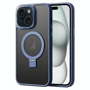 For iPhone 15 Plus Skin Feel MagSafe Magnetic Holder Phone Case(Dark Blue)