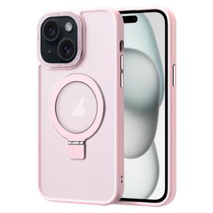 For iPhone 15 Skin Feel MagSafe Magnetic Holder Phone Case(Pink)