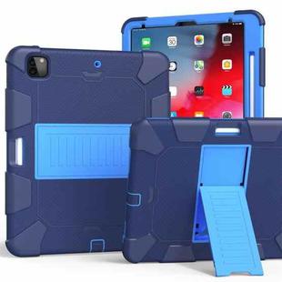 For iPad Pro 12.9 (2018) / (2020) Shockproof Two-Color Silicone Protective Tablet Case with Holder(Dark Blue+Blue)