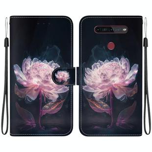 For LG K41s / K51s Crystal Texture Colored Drawing Leather Phone Case(Purple Peony)