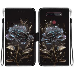 For LG K41s / K51s Crystal Texture Colored Drawing Leather Phone Case(Black Rose)