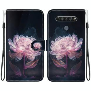 For LG K61 Crystal Texture Colored Drawing Leather Phone Case(Purple Peony)