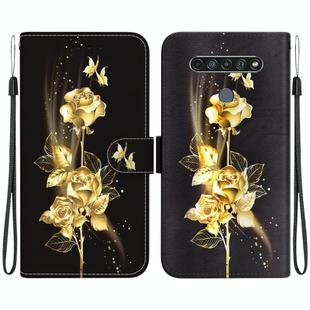 For LG K61 Crystal Texture Colored Drawing Leather Phone Case(Gold Butterfly Rose)