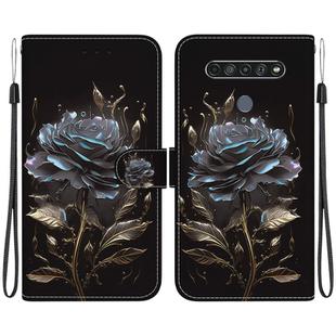 For LG K61 Crystal Texture Colored Drawing Leather Phone Case(Black Rose)