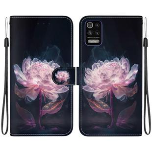 For LG K52 / K62 / Q52 Crystal Texture Colored Drawing Leather Phone Case(Purple Peony)