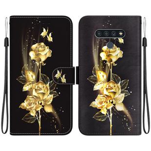 For LG Stylo 6 / K71 Crystal Texture Colored Drawing Leather Phone Case(Gold Butterfly Rose)
