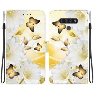 For LG Stylo 6 / K71 Crystal Texture Colored Drawing Leather Phone Case(Gold Butterfly Epiphyllum)