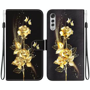 For LG Velvet / G9 Crystal Texture Colored Drawing Leather Phone Case(Gold Butterfly Rose)