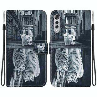 For LG Velvet / G9 Crystal Texture Colored Drawing Leather Phone Case(Cat Tiger Reflection)