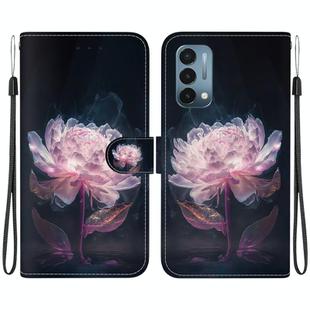 For OnePlus Nord N200 5G Crystal Texture Colored Drawing Leather Phone Case(Purple Peony)