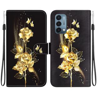 For OnePlus Nord N200 5G Crystal Texture Colored Drawing Leather Phone Case(Gold Butterfly Rose)