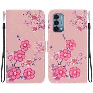 For OnePlus Nord N200 5G Crystal Texture Colored Drawing Leather Phone Case(Cherry Blossoms)