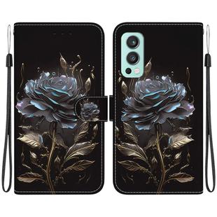 For OnePlus Nord 2 5G Crystal Texture Colored Drawing Leather Phone Case(Black Rose)