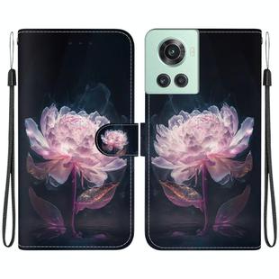 For OnePlus 10R / Ace Crystal Texture Colored Drawing Leather Phone Case(Purple Peony)