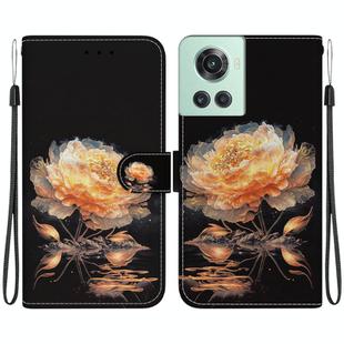 For OnePlus 10R / Ace Crystal Texture Colored Drawing Leather Phone Case(Gold Peony)