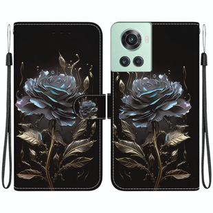 For OnePlus 10R / Ace Crystal Texture Colored Drawing Leather Phone Case(Black Rose)