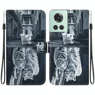 For OnePlus 10R / Ace Crystal Texture Colored Drawing Leather Phone Case(Cat Tiger Reflection)