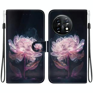 For OnePlus 11 Crystal Texture Colored Drawing Leather Phone Case(Purple Peony)