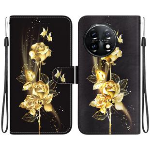 For OnePlus 11 Crystal Texture Colored Drawing Leather Phone Case(Gold Butterfly Rose)