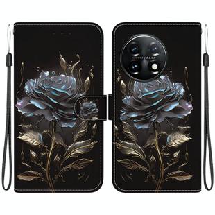 For OnePlus 11 Crystal Texture Colored Drawing Leather Phone Case(Black Rose)
