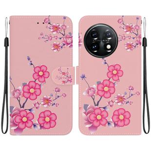 For OnePlus 11 Crystal Texture Colored Drawing Leather Phone Case(Cherry Blossoms)