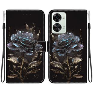 For OnePlus Nord 2T Crystal Texture Colored Drawing Leather Phone Case(Black Rose)