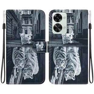 For OnePlus Nord 2T Crystal Texture Colored Drawing Leather Phone Case(Cat Tiger Reflection)