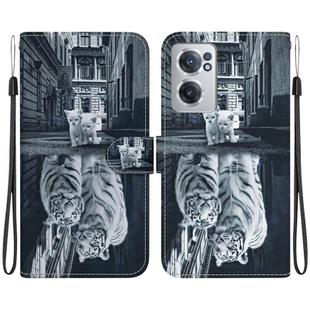 For OnePlus Nord CE 2 5G Crystal Texture Colored Drawing Leather Phone Case(Cat Tiger Reflection)