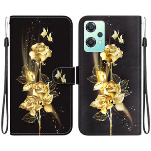 For OnePlus Nord CE 2 Lite 5G Crystal Texture Colored Drawing Leather Phone Case(Gold Butterfly Rose)