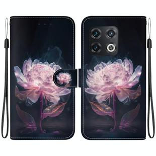 For OnePlus 10 Pro 5G Crystal Texture Colored Drawing Leather Phone Case(Purple Peony)