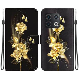 For OnePlus 10 Pro 5G Crystal Texture Colored Drawing Leather Phone Case(Gold Butterfly Rose)