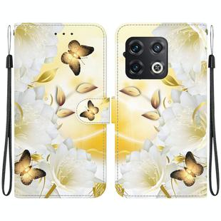 For OnePlus 10 Pro 5G Crystal Texture Colored Drawing Leather Phone Case(Gold Butterfly Epiphyllum)