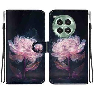 For OnePlus Ace 3 Pro Crystal Texture Colored Drawing Leather Phone Case(Purple Peony)