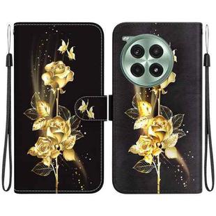 For OnePlus Ace 3 Pro Crystal Texture Colored Drawing Leather Phone Case(Gold Butterfly Rose)