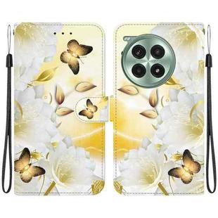 For OnePlus Ace 3 Pro Crystal Texture Colored Drawing Leather Phone Case(Gold Butterfly Epiphyllum)