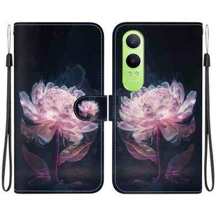 For OnePlus Nord CE4 Lite Crystal Texture Colored Drawing Leather Phone Case(Purple Peony)