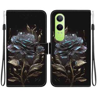 For OnePlus Nord CE4 Lite Crystal Texture Colored Drawing Leather Phone Case(Black Rose)