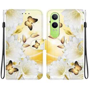 For OnePlus Nord CE4 Lite Crystal Texture Colored Drawing Leather Phone Case(Gold Butterfly Epiphyllum)