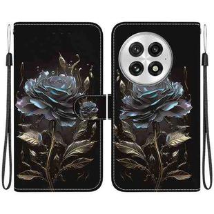 For OnePlus 13 Crystal Texture Colored Drawing Leather Phone Case(Black Rose)