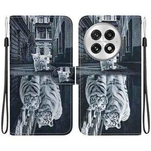 For OnePlus 13 Crystal Texture Colored Drawing Leather Phone Case(Cat Tiger Reflection)