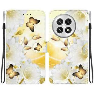 For OnePlus 13 Crystal Texture Colored Drawing Leather Phone Case(Gold Butterfly Epiphyllum)