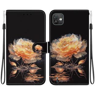 For Wiko Y82 Crystal Texture Colored Drawing Leather Phone Case(Gold Peony)