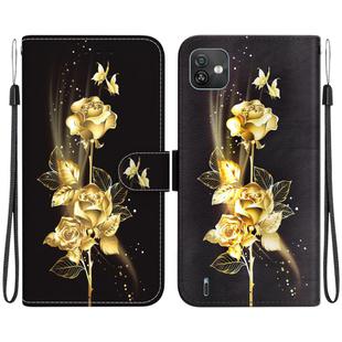 For Wiko Y82 Crystal Texture Colored Drawing Leather Phone Case(Gold Butterfly Rose)