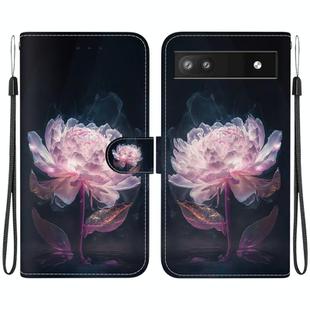 For Google Pixel 6a Crystal Texture Colored Drawing Leather Phone Case(Purple Peony)
