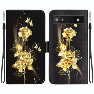 For Google Pixel 6a Crystal Texture Colored Drawing Leather Phone Case(Gold Butterfly Rose)