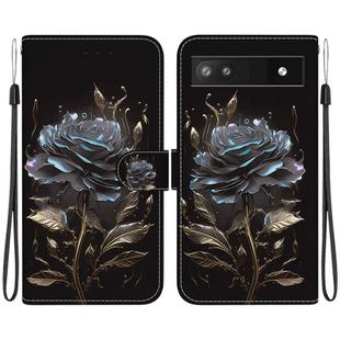 For Google Pixel 6a Crystal Texture Colored Drawing Leather Phone Case(Black Rose)