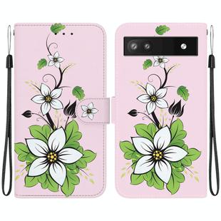 For Google Pixel 6a Crystal Texture Colored Drawing Leather Phone Case(Lily)