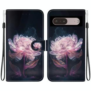 For Google Pixel 7 Pro Crystal Texture Colored Drawing Leather Phone Case(Purple Peony)