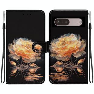 For Google Pixel 7 Pro Crystal Texture Colored Drawing Leather Phone Case(Gold Peony)